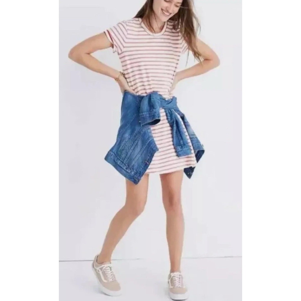 Madewell XXS Red Cream Striped T-Shirt Dress Raglan Shift Preppy Classic USA